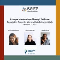 Stronger interventions through evidence - Population Council's work with adolescent girls